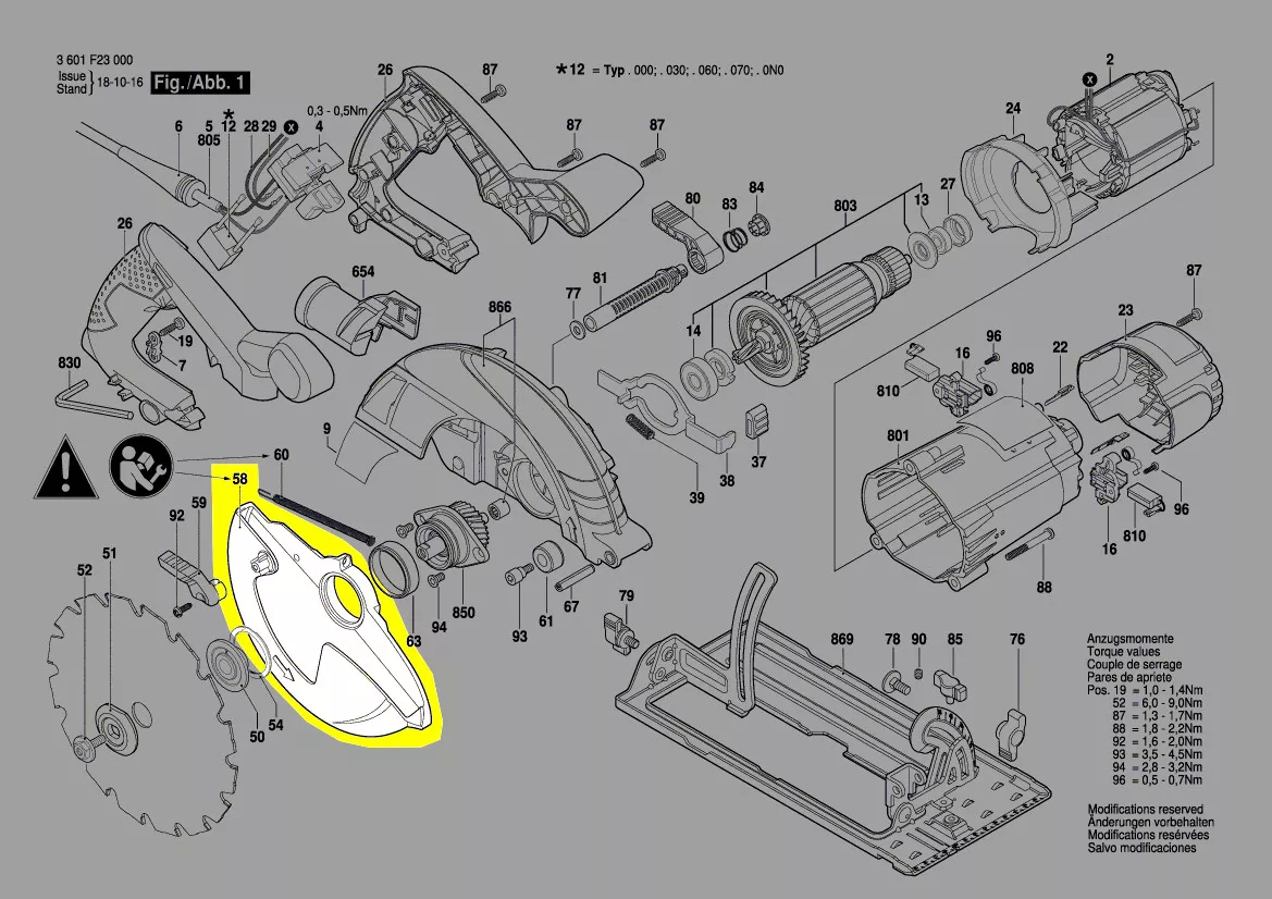 capot protection pendulaire scie circulaire réf. 1 600 A00 XZ6